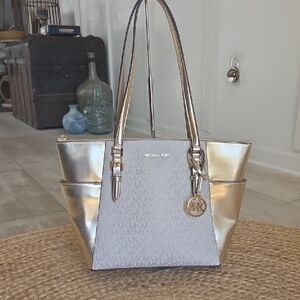 NWOT Michael Kors Metallic Gold and Cream Tote